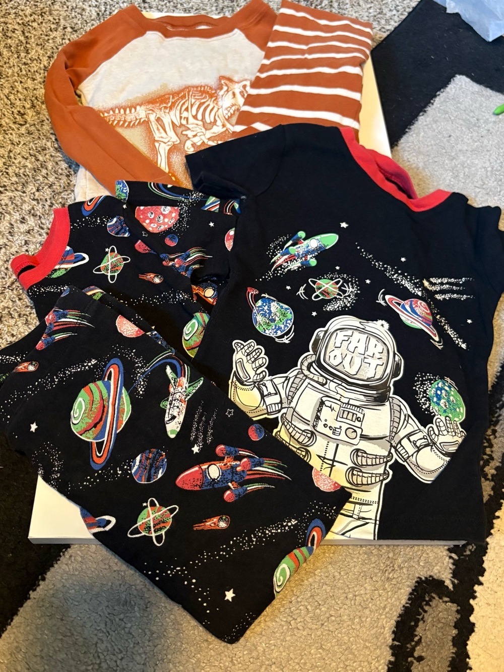 Kids Black Space Astronaut Pajama Set with Red Trim